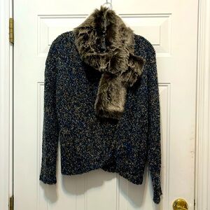 Knit sweater Jacket with Faux Fur Collar
